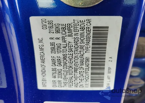 2020 Honda Accord Sport из США, поврежденный, VIN 1HGCV1F33LA075961